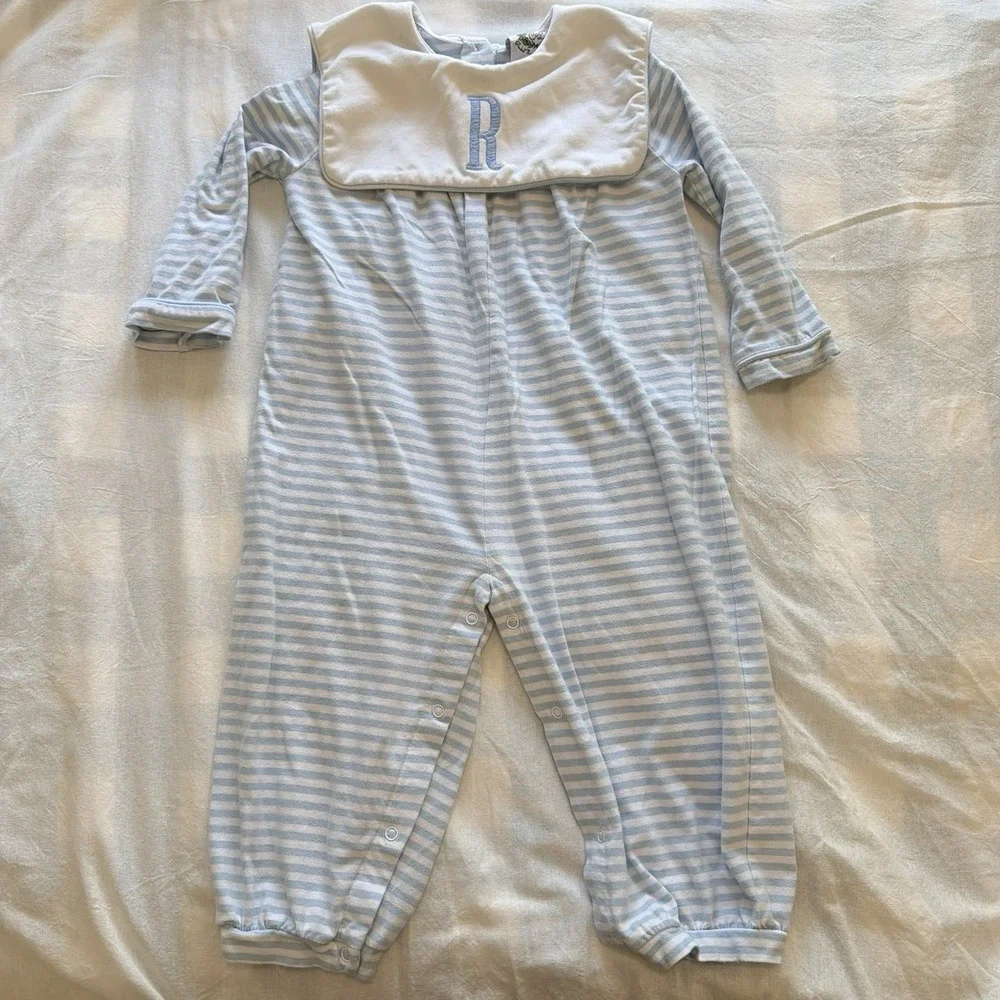 Cecil and Lou Blue White Stripe Monogrammed 